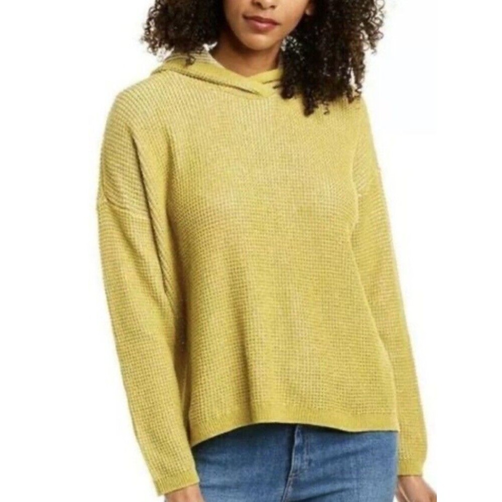 Eileen Fisher Yellow Waffle Knit Hoodie Organic Cotton Minimalist Capsule Large
